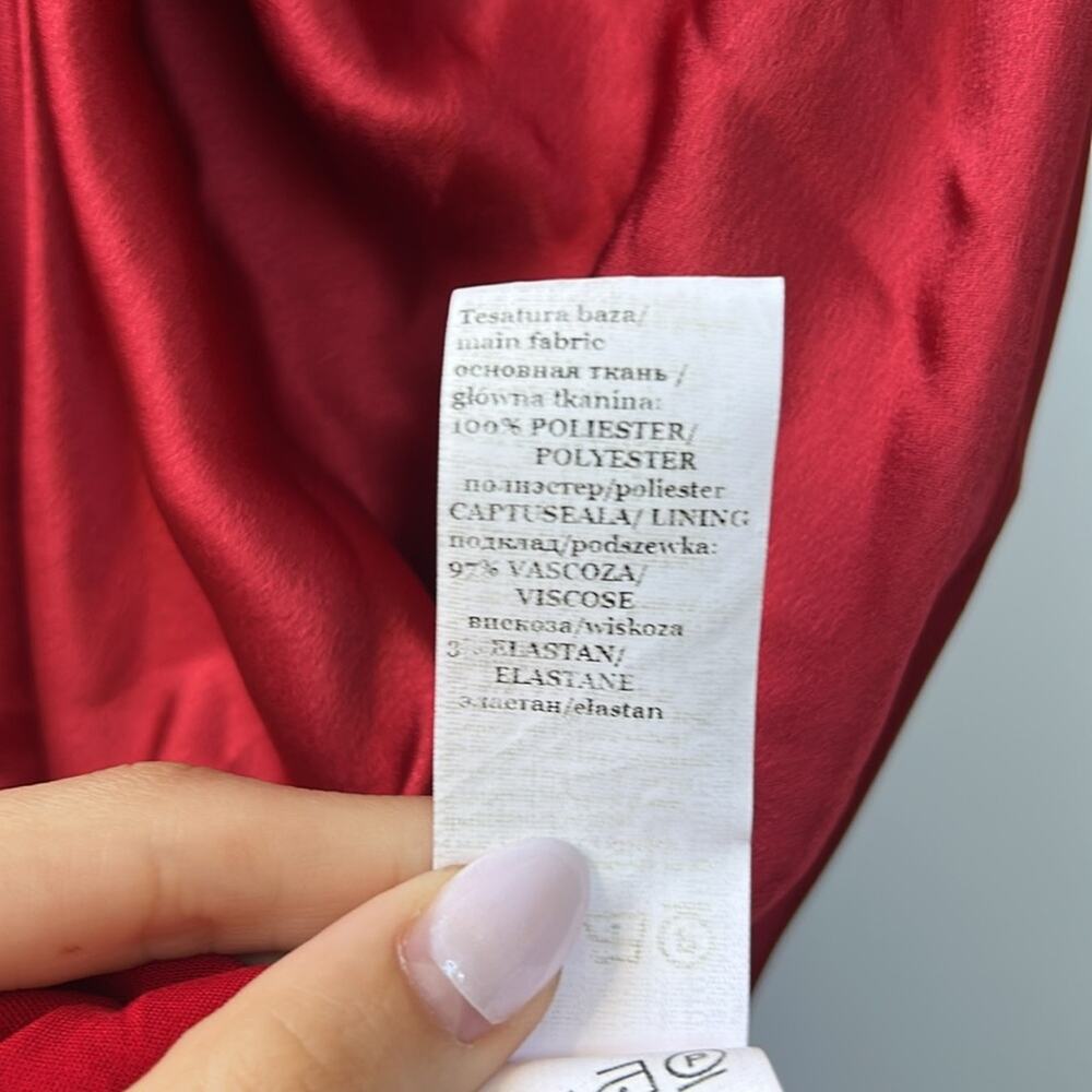 Nissa Ruched Midi Cocktail Dress Satin Red Size 2 Used Christmas Holiday Party - Picture 7 of 9